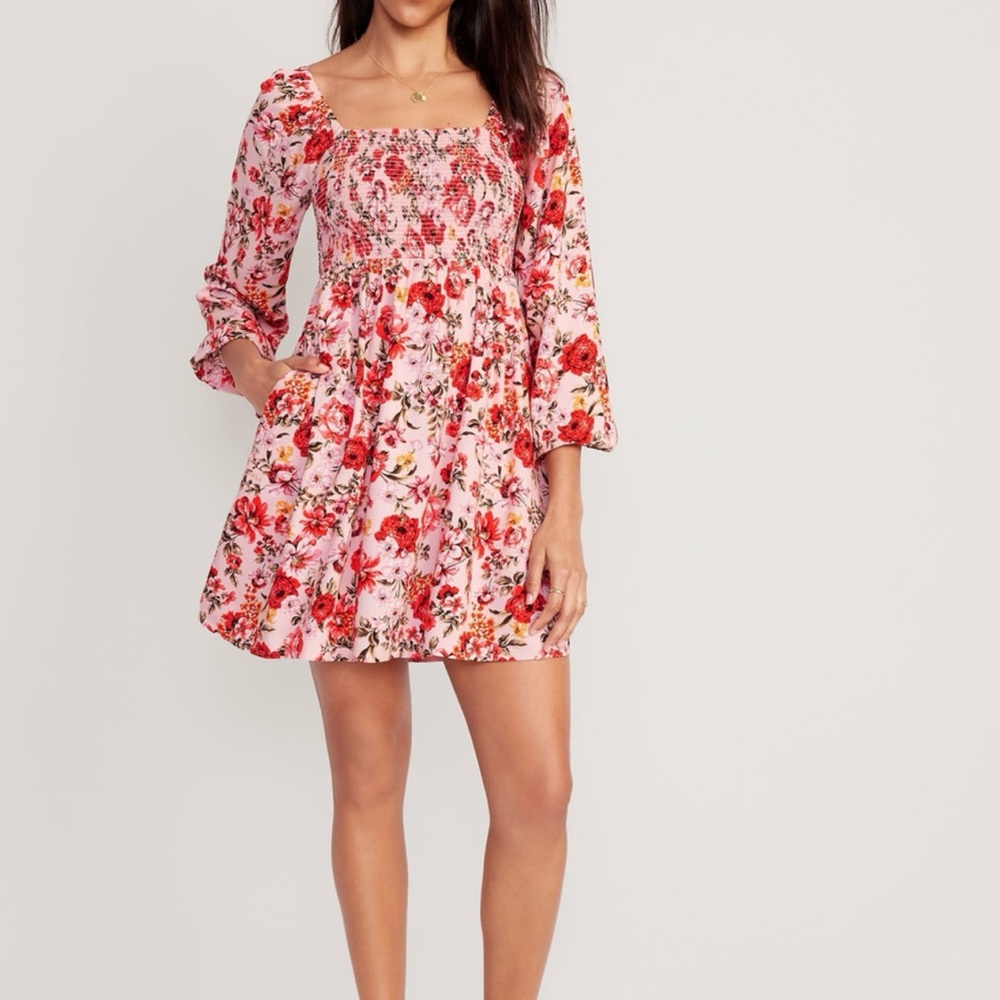 Old Navy Red and Pink Sundress with Bishop Sleeves - Picture 3 of 16